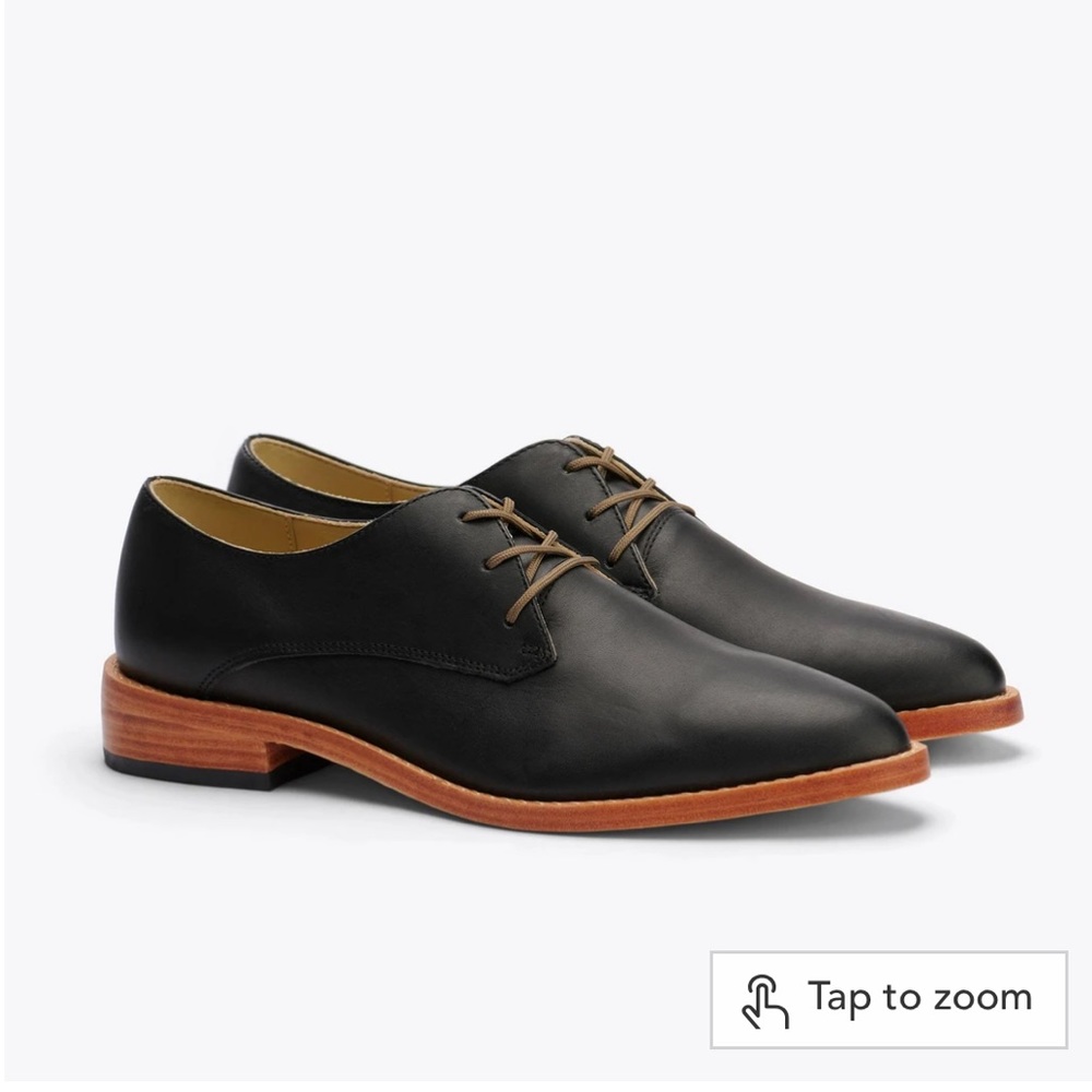 Nisolo Black Leather Flats with Brown Sole